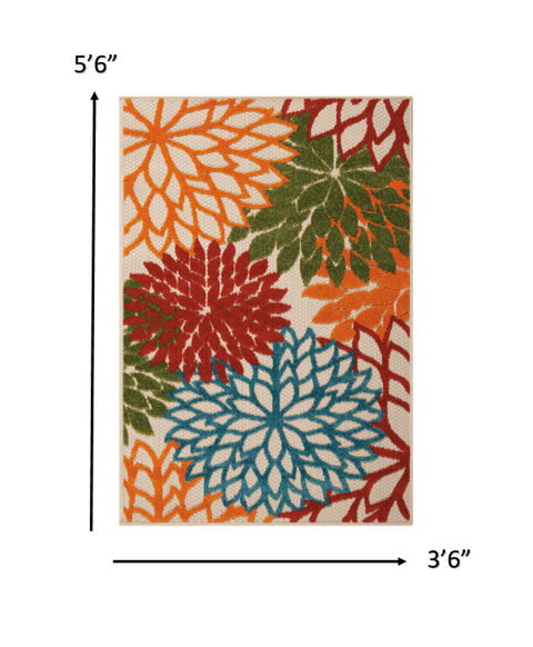 4’ x 6’ Green Floral Indoor Outdoor Area Rug