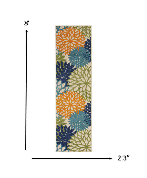 2’ x 8' Orange Floral Outdoor Runner Rug