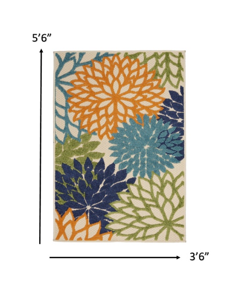 4’ x 6' Orange Floral Outdoor Area Rug