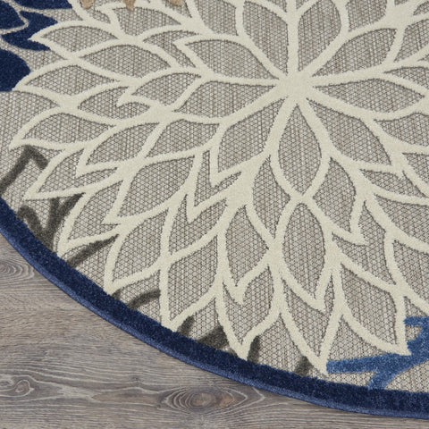 4’ Round Blue Large Floral Indoor Outdoor Area Rug