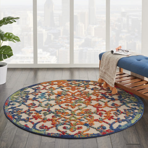 4’ Round Rainbow Colored Indoor Outdoor Area Rug