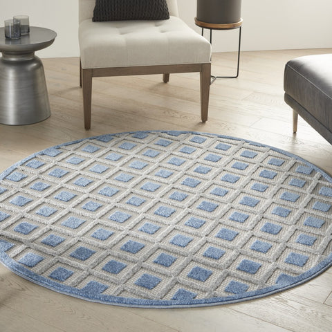 4’ Round Blue and Gray Indoor Outdoor Area Rug