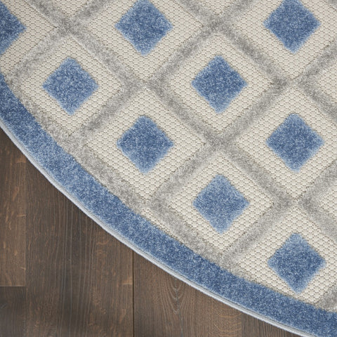 4’ Round Blue and Gray Indoor Outdoor Area Rug