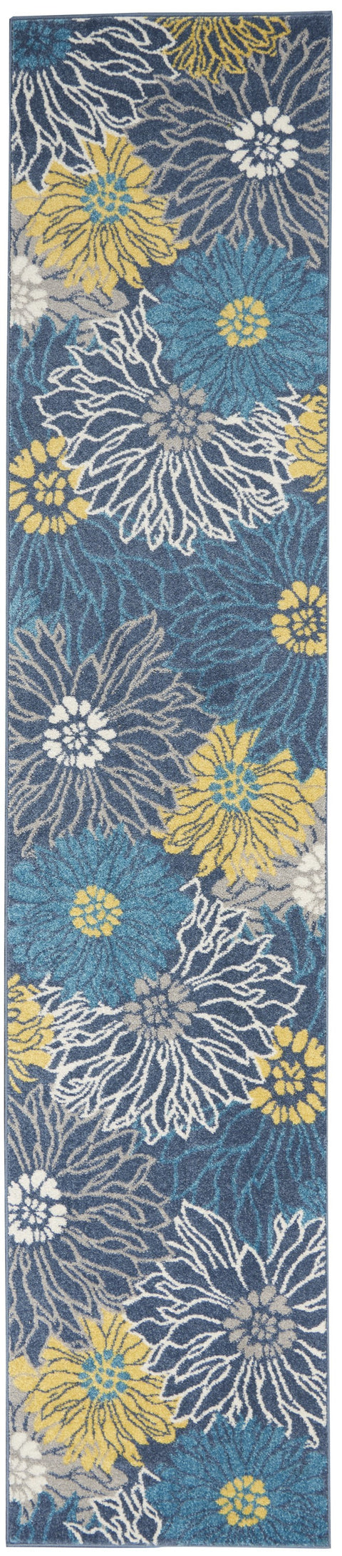 2’ x 10’ Blue Tropical Flower Runner Rug