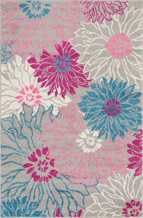 4’ x 6’ Gray and Pink Tropical Flower Area Rug