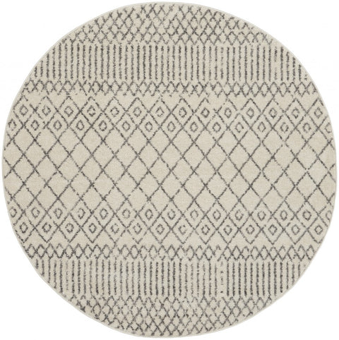 5’ Round Ivory and Gray Geometric Area Rug